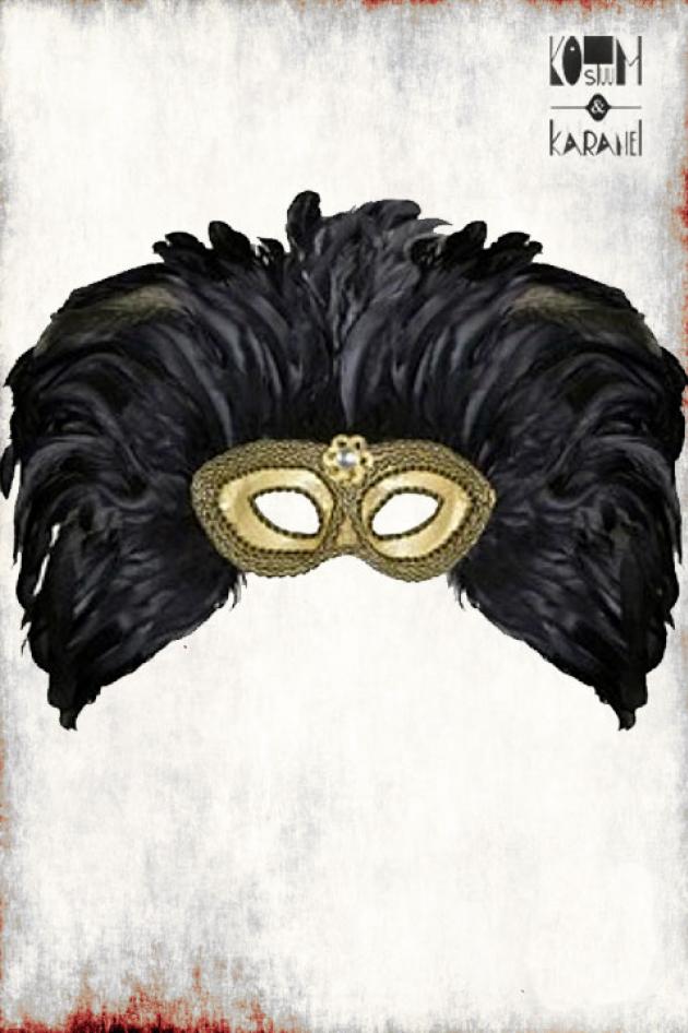 Venetiaans Masker met zwarte veren Luxe Carnaval
