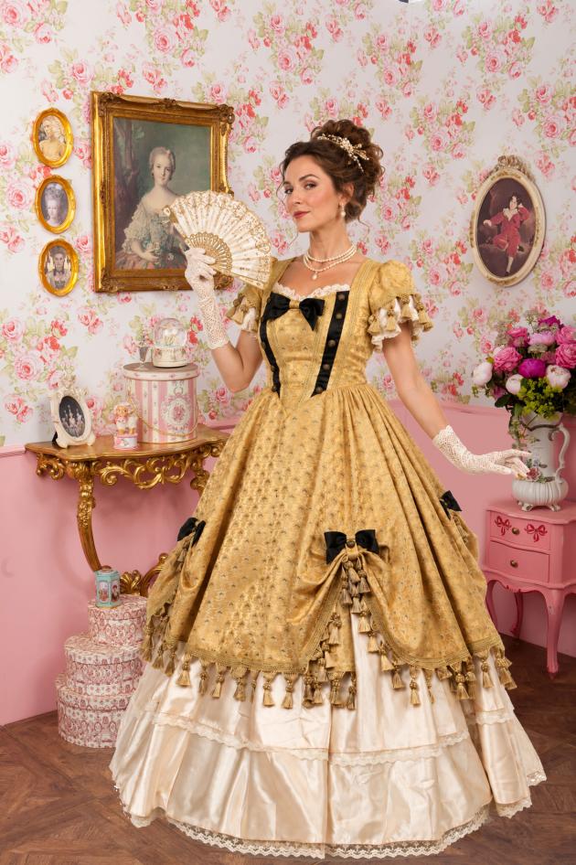 Gouden Hofdame Bridgerton Regency Kostuum