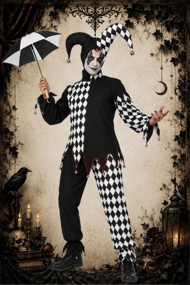 Harlekijn Kostuum Zwarte Nar Halloween