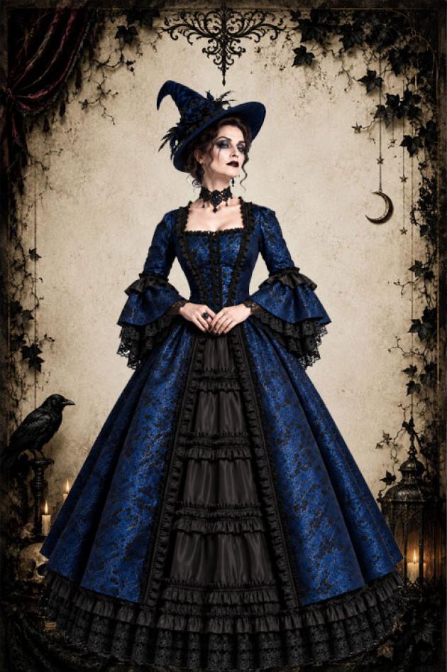 Blauw Gothic Heks Kostuum