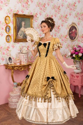 Gouden Hofdame Bridgerton Regency Kostuum