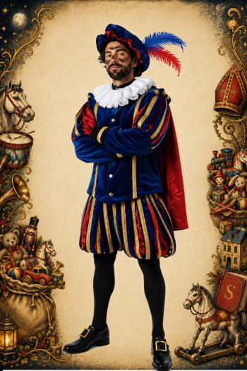 Luxe Hoofdpiet Pak Fluweel Blauw Rood