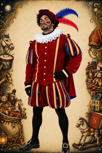 Luxe Hoofdpiet Kostuum Fluweel Rood Blauw