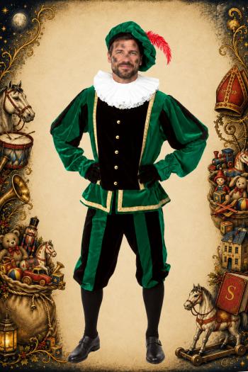 Luxe Roetpiet Kostuum Fluweel Zwart Groen