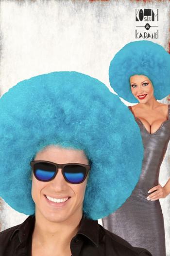 Afro Pruik Turquoise Oversized Disco