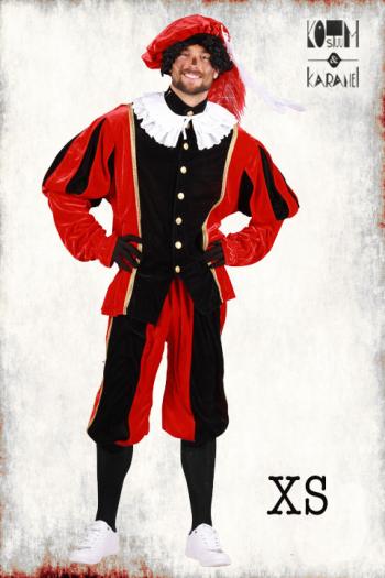Kostuum Pieterbaas Zwart Rood XS