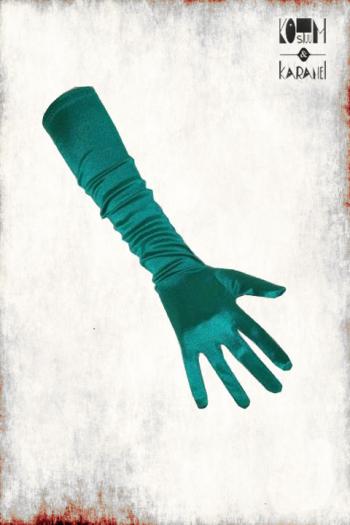 Lange handschoenen groen satijnglans 48 cm