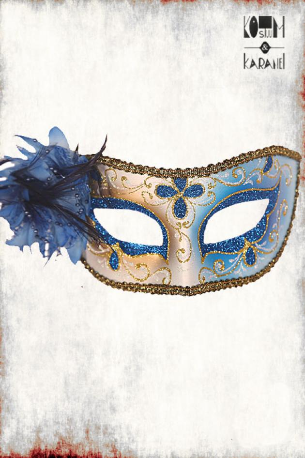Venetiaans Masker Wit Blauw met Bloem
