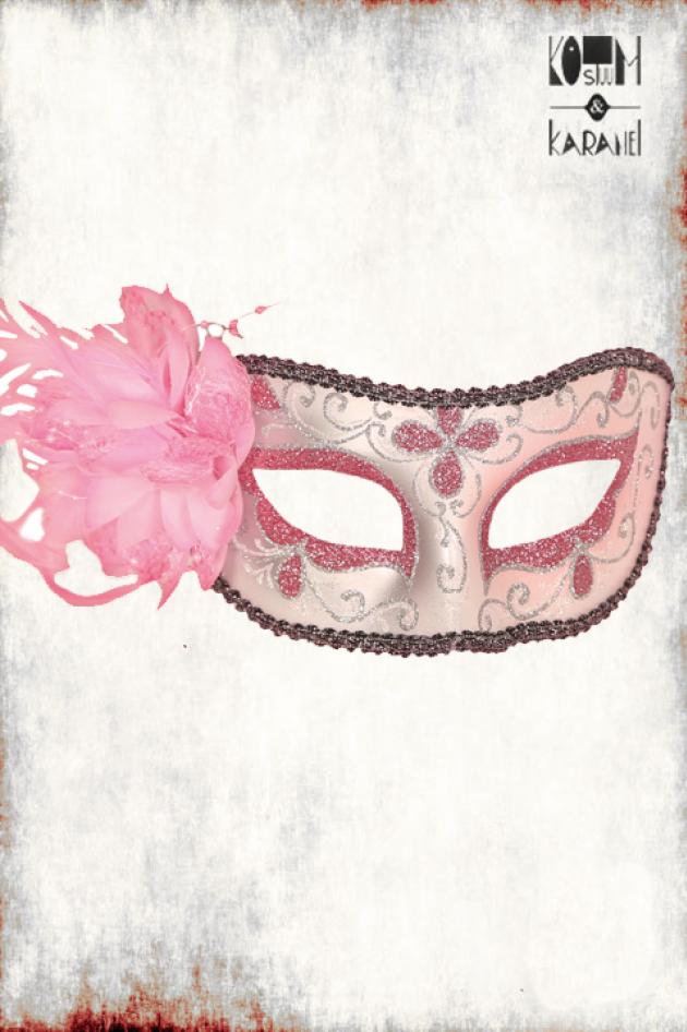 Venetiaans Masker Roze met Bloem