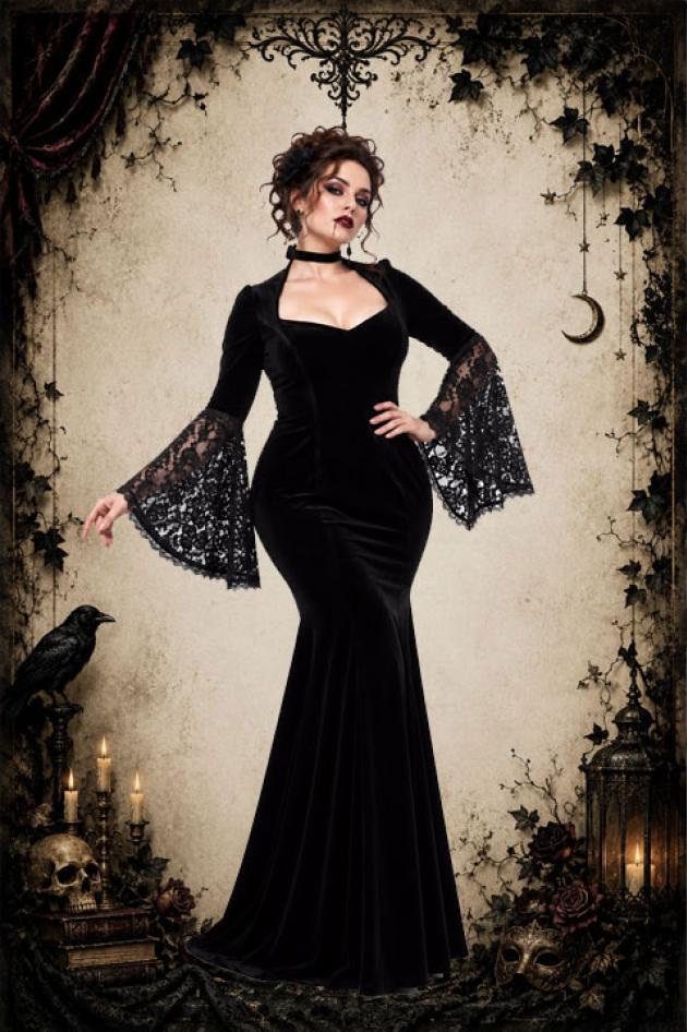 Gothic Jurk Zwart Morticia