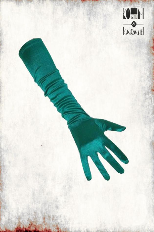 Lange handschoenen groen satijnglans 48 cm