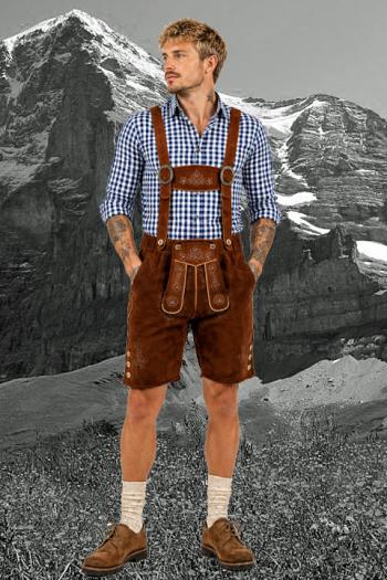Lederhose Outfit met Geruit Hemd Blauw Gerolf